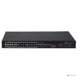 DAHUA DH-PFS3226-24ET-240 26-портовый неуправляемый коммутатор с РоЕ, 24xRJ45 100Mb PoE, 2хКомбо SFP/RJ45 1Gb uplink, суммарно 240Вт, коммутация 8.8 Г