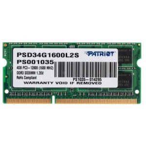 Patriot DDR3 SODIMM 4GB PSD34G1600L2S (PC3-12800, 1600MHz, 1.35V)