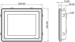 Промышленый безвентиляторный компьютер GOT5840T-834 N-DC, дисплей 8.4" SVGA TFT, процессор Intel Celeron J1900 (2.0 ГГц), DDR3L, 2 x GB LAN, 2 x RS-23