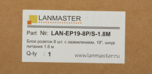 Блок распределения питания Lanmaster LAN-EP19-8P/S-1.8M гор.размещ. 8xSchuko базовые 10A Schuko 1.8м