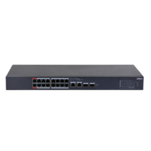 DAHUA DH-CS4218-16ET-190 16-портовый PoE коммутатор L2 с функцией облачного управления, 16xRJ45 100Mb PoE, 2хКомбо SFP/RJ45 1Gb uplink, суммарно 190Вт