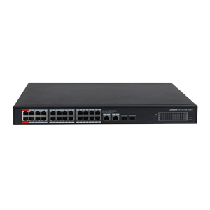 Коммутатор Dahua 24-портовый неуправляемый гигабитный с PoE, уровень L2Порты: 24 RJ45 10/100/1000Мбит/с (PoE/PoE+/Hi-PoE), 2 RJ45 10/100/1000Мбит/с (u