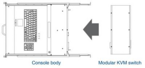 Модульная консоль для стойки 19" Unicorn 17-RU-SEA, высота 1U, чёрный цвет, возможность установки KVM переключателя.