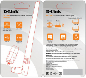 Сетевой адаптер Wi-Fi D-Link DWA-185/RU/A1A AC1200 USB 3.0 (ант.внеш.съем) 1ант.
