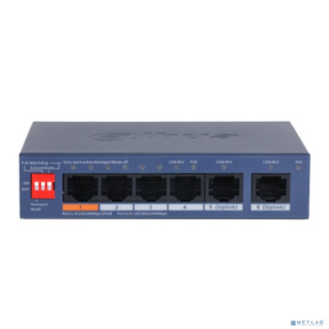 DAHUA DH-CS4006-4ET2GT-60 4-портовый гигабитный PoE коммутатор с функцией облачного управления, 4xRJ45 100Mb, 2xRJ45 1Gb uplink, суммарно 60Вт