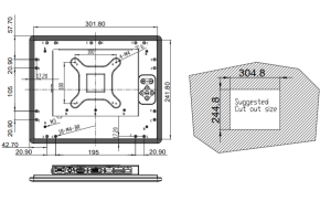 Промышленный монитор DM-F12A/PC, дисплей 12" XGA, 1024 x 768, 600 кд/м2, проекционно-емкостный сенсорный дисплей (USB), антибликовое покрытие, питание