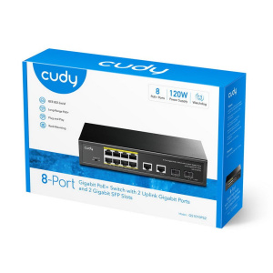 Коммутатор CUDY 8-Port Gigabit PoE+ Switch with 2 Gigabit Uplink ports and 2 Gigabit SFP slot 120W 8-10/100/1000 BASE-T Gigabit ports,2-Port 10/100/10
