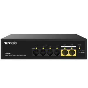 Коммутатор Tenda S106PC Коммутатор неуправляемый PoE, 6 портов 5x100 Мбит/с, PoE 4х до 30 Вт, настольный