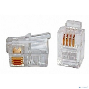 Hyperline PLUG-4P4C-P-C2-100 Телефонный разъем RJ-11(4P4C) (3 µ"/­ 3 микродюйма) для телефонной трубки (100 шт)