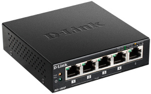 Коммутатор D-LINK Коммутатор/ DES-1005P,DES-1005P/B Unmanaged Switch 5x100Base-TX (4x100Base-TX PoE), PoE Budget 60W, metal case