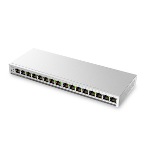 Коммутатор Web Smart L2 коммутатор Zyxel GS1100-16EP, 16xRJ-45: 1G PoE+, настольный, бесшумный, бюджет PoE 135 Вт