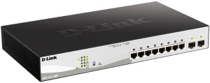Коммутатор D-LINK Коммутатор/ DGS-1210-10MP/F Smart L2 Switch 8х1000Base-T PoE, 2х1000Base-X SFP, PoE Budget 130W, Compact CLI