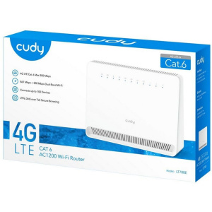 Модем CUDY AC1200 Wi-Fi 4G LTE-Cat6 Gigabit Router, 4 10/100/1000M RJ45 Ports, Nano SIM Slot, Quectel module inside,build-in 4G LTE modem, 300Mbps at
