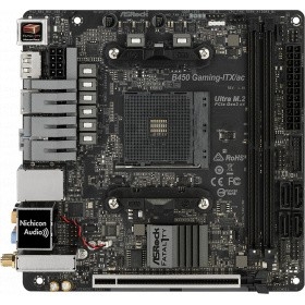 Asrock B450 GAMING-ITX/AC { Soc-AM4, AMD B450, 2xDDR4, mini-ITX AC`97 8ch(7.1) GbLAN RAID+HDMI+DP}