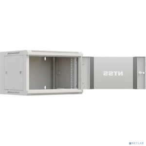 NTSS Шкаф настенный телекоммуникационный NTSS WS 9U 600х450х500мм, 2 профиля 19, дверь стеклянная, боковые стенки съемные, разобранный, серый RAL 7035