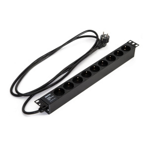 Сетевой фильтр Hyperline Hyperline SHE19-9SH-2.5EU Блок розеток для 19" шкафов, горизонтальный, 9 розеток Schuko, кабель питания 2.5м (3х1.5мм2) с вил