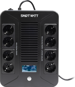 Источник бесперебойного питания SMARTWATT ИБП линейно-интерактивный, мощность 600/360 ВА/Вт, напольный/настенный, LCD дисплей, Shuko CEE7/4 - 8 шт. (4