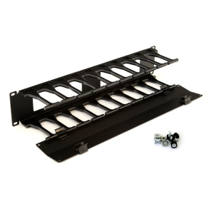 Органайзер Hyperline CMF-2U-FPL106-MCOV-RAL9005 Кабельный организатор с крышкой, глубина 106 мм, 19", 2U