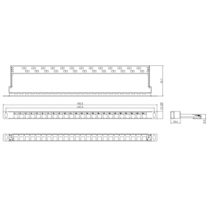Панель Hyperline PPBLHD-19-24S-SH-RM Модульная патч-панель 19", 24 порта, Flat Type, 0.5U, для экранированных и неэкранированных модулей Keystone Jack