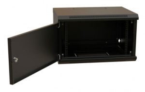 Шкаф коммутационный WRline (WR-TW-0645-SR-RAL9004) настенный 6U 600x450мм пер.дв.металл 2 бок.пан. направл.под винты 60кг черный 350мм 367мм IP20 стал