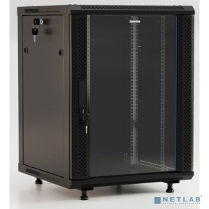 Hyperline TWB-FC-1566-GP-RAL9004 Шкаф настенный 19-дюймовый (19"), 15U, 775х600х600мм, стеклянная дверь с перфорацией по бокам, ручка с замком, с возм