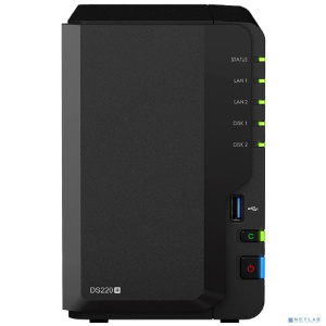 Synology DS220+ Сетевое хранилище DC 2,0GhzCPU/2GB(upto6)/RAID0,1/up to 2HDDs SATA(3,5' 2,5')/2xUSB3.0/2GigEth/iSCSI/2xIPcam(up to 25)/1xPS /1YW