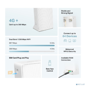 Mercusys MB260-4G Двухдиапазонный гигабитный роутер Wi-Fi AX1500 с поддержкой 4G+ категории 6
