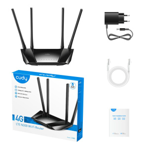 Модем CUDY N300 Wi-Fi 4G LTE Cat4 Router, 300Mbps Wi-Fi, Chipset MediaTek, 802.11b/g/n, 4 Fixed antennas, 4 10/100M RJ45 Ports, Nano SIM Slot, PPTP/L