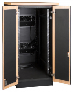 Шкаф коммутационный Lanmaster Soundproof (LAN-DC-CBSP-24U-WD) напольный 24U 750x1130мм пер.дв. с шумоизол. 2 бок.пан. без задн.дв. 1000кг 186кг с вент