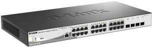 Коммутатор D-LINK Коммутатор/ DGS-1210-28P/ME/B Managed L2 Metro Ethernet Switch 24x1000Base-T PoE, 4x1000Base-X SFP, PoE Budget 193W, Surge 6KV, CLI, RJ45 Console,