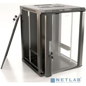Hyperline TWB-1266-GP-RAL9004 Шкаф настенный 19-дюймовый (19"), 12U, 650x 600х 600мм, стеклянная дверь с перфорацией по бокам, ручка с замком, цвет че