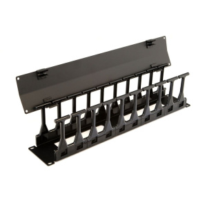 Органайзер Hyperline CMF-2U-FPL106-MCOV-RAL9005 Кабельный организатор с крышкой, глубина 106 мм, 19", 2U