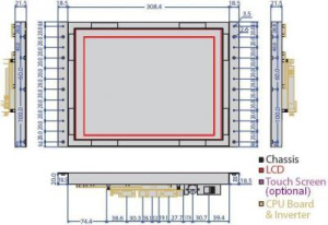 Безвентиляторный панельный компьютер VOX-121, дисплей 12.1", без корпуса, плата VDX-6328 и блок питания на ~220V