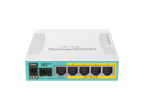 Маршрутизатор MikroTik hEX PoE with 800MHz CPU, 128MB RAM, 5x Gigabit LAN (four with PoE out), SFP, USB, RouterOS L4, plastic case and PSU