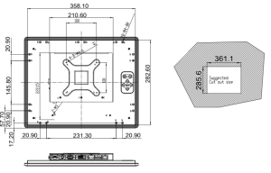 Промышленный монитор DM-F15A/R, дисплей15" XGA, 1024 х 768, 450 кд/м2, резистивный сенсорный дисплей (USB), антибликовое покрытие, питание 9~36 В DC