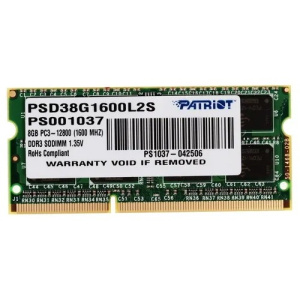 Patriot DDR3 SODIMM 8GB PSD38G1600L2S (PC3-12800, 1600MHz, 1.35V)