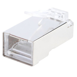 Разъем Hyperline PLUG-8P8C-U-C6-SH-100 RJ-45(8P8C) под витую пару, категория 6 (50 μ"/ 50 микродюймов), экранированный, универсальный (для одножильно