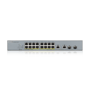 Коммутатор Zyxel Networks Smart L2 PoE+ для IP-видеокамер Zyxel NebulaFlex Pro GS1350-18HP, rack 19", 16xGE PoE+, 2xCombo (SFP/RJ-45), бюджет PoE 250 Вт, питание до