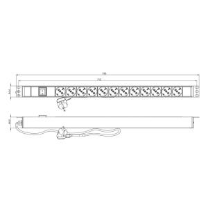 Сетевой фильтр Hyperline Hyperline SHE-12SH-S-2.5EU Блок розеток, вертикальный, 12 розеток Schuko, выключатель с подсветкой, кабель питания 2.5м (3х1.