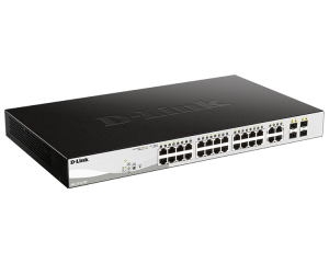 Коммутатор D-Link Управляемый L2 PoE-коммутатор, 24x1000Base-T PoE, 4xCombo 1000Base-T/SFP, PoE-бюджет 193 Вт, защита от статического электричества до