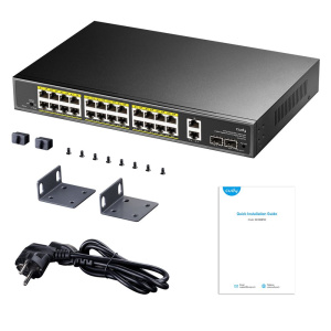 Коммутатор CUDY 24-Port Gigabit PoE+ Switch with 2 Uplink Gigabit Ports and 2 Gigabit SFP Slots 300W 24-10/100/1000 BASE-T Gigabit ports, 2-Port 10/10