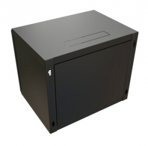 Шкаф коммутационный WRline (WR-TW-1245-GP-RAL9004) настенный 12U 600x450мм пер.дв.стекл 2 бок.пан. направл.под винты 60кг черный 350мм 650мм IP20 стал
