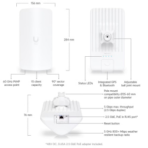 Точка доступа Wi-Fi Ubiquiti UISP Wave AP Micro Базовая станция 60 ГГц (с резервированием 5 ГГц), UISP Wave Technology, 20 дБи