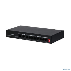 DAHUA DH-PFS3010-8ET-65 10-портовый неуправляемый коммутатор с РоЕ, 8xRJ45 100Mb PoE, 2xRJ45 100Mb uplink, суммарно 65Вт, коммутация 2 Гбит/с, MAC-таб