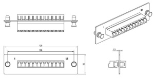 Панель Hyperline FO-FPM-W120H32-12LC-BL Панель для FO-19BX с 12 LC адаптерами, 12 волокон, одномод OS1/OS2, 120x32 мм, адаптеры цвета синий (blue)
