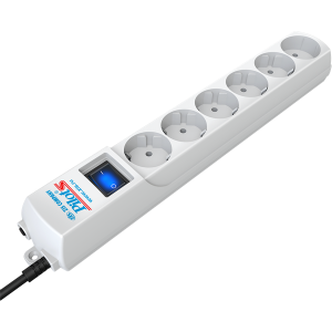 Сетевой фильтр PILOT S, 7м, 5+1 розетки, 10А/2,2кВт, св.серый, Россия