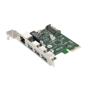 Контроллер Exegate EX283714RUS сетевой EXE-361 PCI-E 2.0, 3*USB3.0 ext + LAN UTP 1000Mbps, раз.доп.пит.OEM)