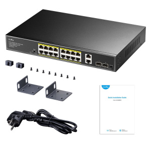 Коммутатор CUDY 16-Port Gigabit PoE+ Switch with 2 Uplink Gigabit Ports and 2 Gigabit SFP Slots 200W 16-10/100/1000 BASE-T Gigabit ports, 2-Port 10/10