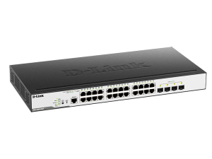Коммутатор D-Link Управляемый L2 PoE-коммутатор, 24x1000Base-T PoE, 4x1000Base-X SFP, PoE-бюджет 193 Вт, защита от статического электричества до 6 кВ,