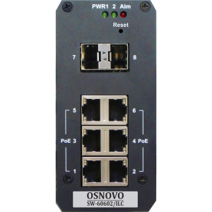 Коммутатор/ OSNOVO Промышленный управляемый PoE коммутатор на 8 портов, 6 *10/100Base-T с PoE (до 30W),2*SFP 1000Base-X, суммарно PoE до 180W, БП
